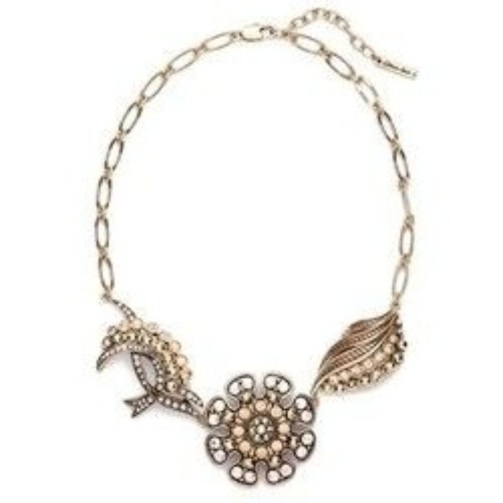 Vintage Allison Reed Gold Silver Filigree Statement Necklace‎ Crystal Accents